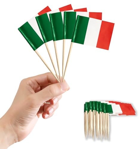 100 Stück Italien Zahnstocher Flaggen Cocktail Stick Flaggen,Italienische Deko Fahne Mini Cupcake Topper Kleine Zahnstocher Italien Fähnchen für Torten Fußball EM Eurovision WM Bar Pub Party Dekor