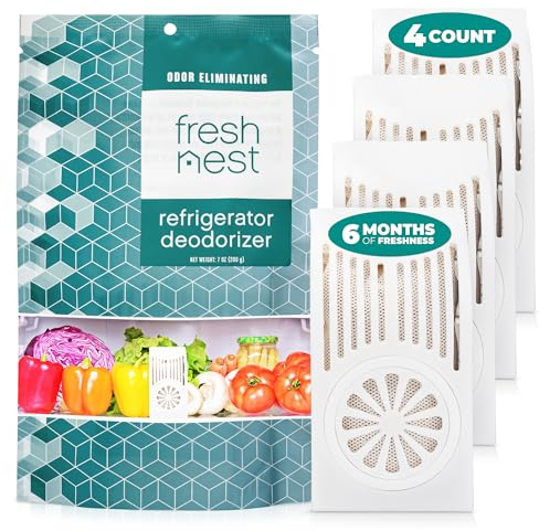 Fresh Nest Refrigerator Deodorizer with Zeolites (4-Pack) - Odor Eliminator for Fridge & Freezer - Outshines Baking Soda and Bamboo Charcoal Bags - Long-Lasting, & Safe