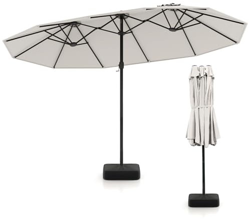 RELAX4LIFE Ombrellone Doppio da Giardino 443 x 265 cm, Ombrellone da Esterno con Manovella, Base con 2 Sacchi, Ombrellone Parasole per Giardino, Patio, Piscina e Terrazzo (Beige, 443 x 265 x 248 cm)