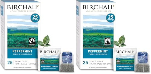 Birchall Tea Bags, Peppermint Tea Gift Set, Caffeine Free Tea Bursting with Full Flavour, Perfect Vegan Gifts, 25 Enveloped Plant-Based Tea Bags (Pack of 2)