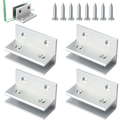 F Form Glasklemmen, Silber Glas Regal Halterung, Glashalter Glasregal für 10-12mm dickes Holz, Fliese, Acryl (4er Pack)