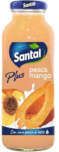 Santal Plus Succo 100% Frutta Gusto Pesca Mango Con una Goccia di Latte Confezione da 12 Bottiglie da 250 ml