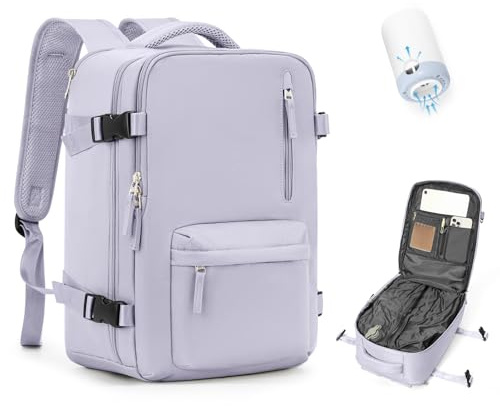 VENATIN Zaino da Viaggio con Sottovuoto, Zaino a compressione sottovuoto, Borse da cabina Ryanair 40x20x25 con sottovuoto con pompa,Viola