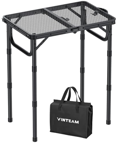 VINTEAM Table de Camping Pliante 3 Hauteur Réglable Grille 58 * 40cm