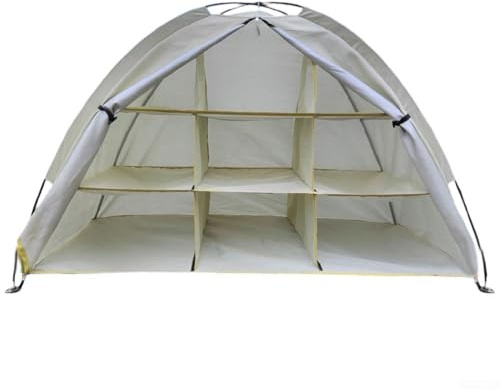 Besttoolifes Outdoor Storage Tent Camping Storage Cabinet Tent, Oxford Cloth Outdoor Storage Tent, 9 Shelves Shoes Storage Tent, 120x50x70cm Fiberglass Pole(White)
