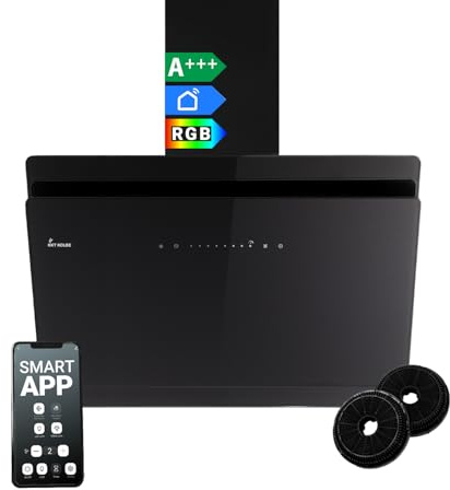KKT KOLBE A+++ cappa aspirante 80 cm 782 cbm/h ricircolo dell'aria di scarico senza testa | vetro nero | ricarica automatica | Smart WiFi App Wi-Fi | SensorTouch | Illuminazione LED RGBW | SOLO8005SM