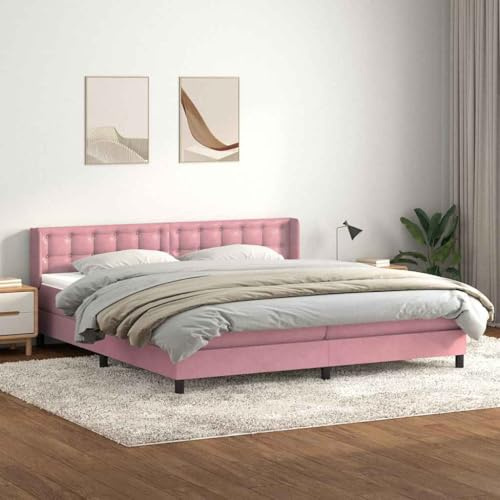 GeenYuu Boxspringbett mit Matratze, Rosa Samt 180x210 cm, Komfortable Taschenfederkernmatratze, Verstellbares Kopfteil, Schlafzimmer Möbel, Modernes Design
