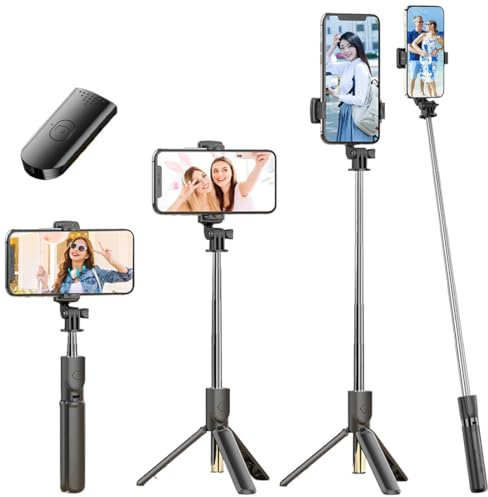 185cm Tripode para Movil & Palo Selfie - Tripode Movil Extensible Portátil con Mando Inalámbrico, Compatible con iPhone/Samsung/GoPro/Cámaras