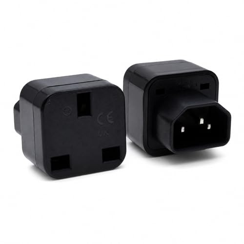 Hyleon C14 to UK Outlet Socket, 2Pcs, IEC 60320 C14 Male to UK Female | BS1363 Power Plug Adapter, 13A 250V C13 Socket Conversion Converter for PDU UPS Server, Black