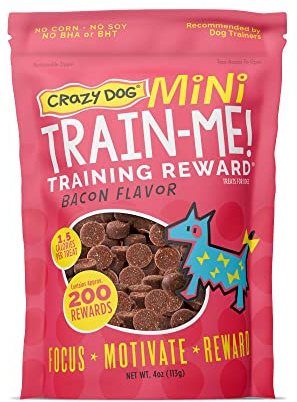 Crazy Dog Mini Train-Me! Training Treats 4 oz. Bag, Bacon Flavor, with 200 Treats per Bag, Recommended by Dog Trainers