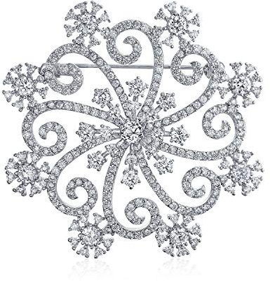 Großer Gefrorener Winterwirbel Party CZ Cubic Zirkonia Schal Weihnachts Statement Schneeflocken Brosche Pin Für Frauen Versilbertes Messing
