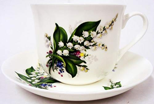 Lily of The Valley Breakfast Cup & Saucer Fine Bone China Large Cup & Saucer Hand Decorated in The U.K. Free UK Delivery