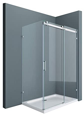 doporro Cabine de Douche rectangualire avec Porte Coulissante 80x120x195cm Paroi de Douche Montage Réversible Ravenna17-2 en Verre Transparent Pare Douche