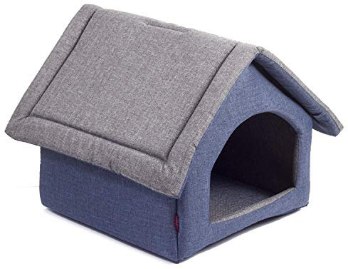 Elegant Hundehöhle, Hundehütte | Größe L: 34 x 44 x 38 cm | Farbe: Grau und Blau | Hundehaus für mittlere Hunde | Katzenhaus, Katzenhöhle