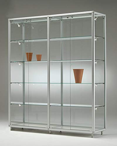 Ausstellungsvitrine & Sammlervitrine 155 x 42,5 x 184,5 cm – große abschließbare Glasvitrine & Spiegelrückwand - ohne Beleuchtung – Standvitrine Ideal für Messen, Ausstellungen, Geschäfte & Sammler