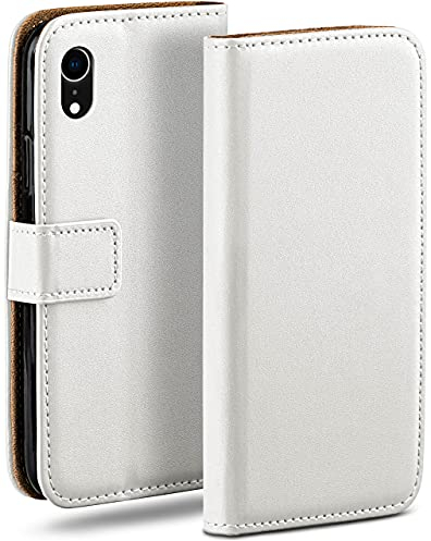 moex Book Case für iPhone XR Handyhülle mit Kartenfach, Hülle klappbar 360 Grad Schutzhülle, Klapphülle Flip Case Cover, PU Leder Handytasche Lederhülle, Weiß