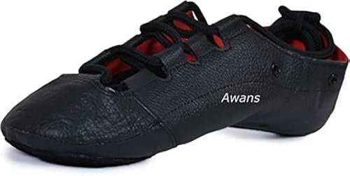 Awans Irish Dancing Shoes, Leather Pumps, RED Linning, Black, 1 UK