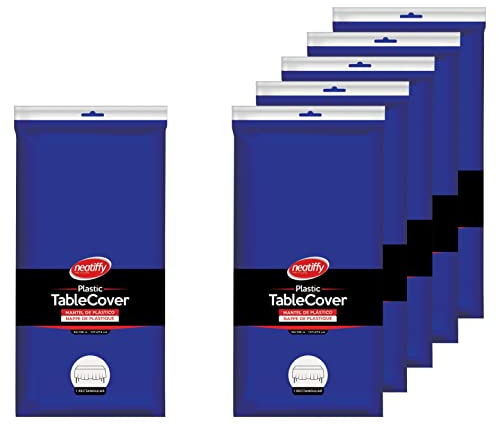 Neatiffy 137 cm x 274 cm 6er-Pack rechteckige Tischdecken aus Kunststoff für Picknick-/Camping-/Party-/Bankett-Tischdecken. Einweg-/Mehrwegtischdecken Blau