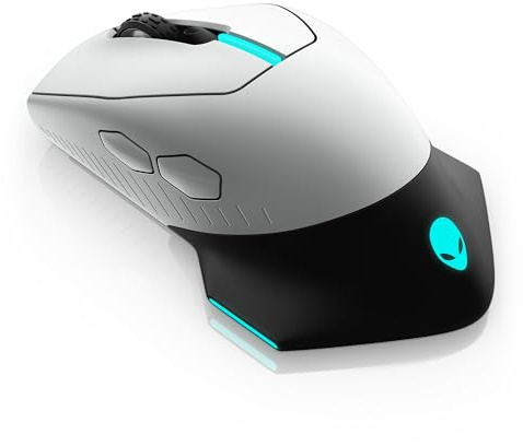 Alienware Wired/Wireless Gaming Mouse AW610M - 16000 DPI, Optical Sensor, Ambidextrous, 7 Buttons, 3-ZONE 16.8m AlienFX RGB Lighting, Edge-Free Design, Ergonomic - Lunar Light