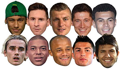 SMP371 Football World Super Party 10 Masks Pack includes Ronaldo, Aguero, Messi, Kroos, Lewandowski, Mbappe, Griezmann Amazing Talking Point for Tournament Football Fans