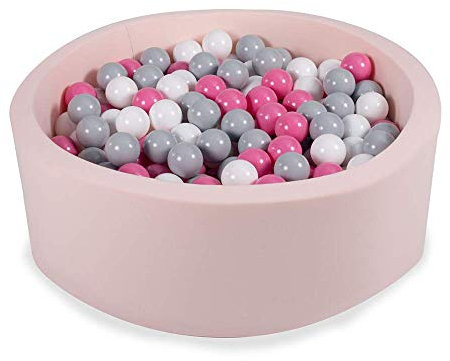 Angelove Piscina De Bolas 90X30cm/200 Bolas para Bebé Niños Piscina De Espuma Redonda Blanda Rosa Claro: Gris/Blanco/Rosa Claro