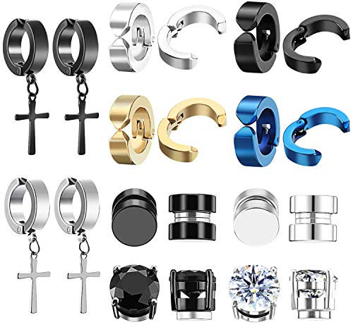 TUPARKA 10 Pairs Magnetic Earrings Unisex Stainless Steel Clip On Earrings Non Piercing Stud Earrings Zircon Ear Cuff for Women Men