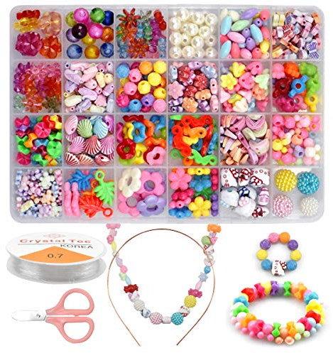 Dokpav Perlen zum Auffädeln Kinder Schmuck Basteln Perlenset DIY Schmuckbastelsets Ketten Selber,Schmuck Selber, Armbänder Basteln Kunsthandwerks-Set für Mädchen Kinder 24 Farben