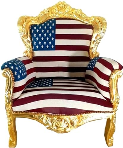 Casa Padrino Barock Wohnzimmer Sessel King USA Design/Gold 85 x 45 x H. 120 cm - Thron Sessel - USA Barock Möbel