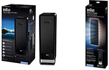Braun Scan & Clean Air Luftreiniger (Allergie, bis zu 129 m2, CADR 315 m3/h, Dreifachfilterung, Luftqualitätssensor) BFD104BE & Ersatzfilter für Braun BFD104B Luftreiniger