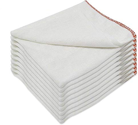 Pck of 10-50100% Soft Cotton Super Jumbo Cleaning Dish Cloth Wash 40x50cm Extra Large Double Layered Premium Quality (White, 10)