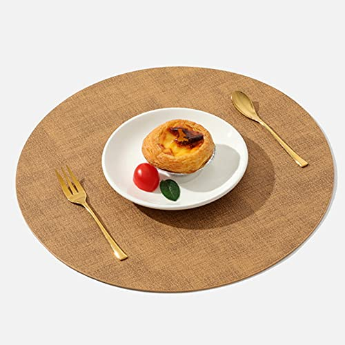4er Set/6er Set Abwaschbar Rund Tischset, Pu-Leder Hochwertig Platzsets Hitzebeständigen Rutschfesten Platzdeckchen für den Esstisch (Braun,6er)