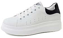 QUEEN HELENA Scarpe da Ginnastica Casual Platform Sneakers Plateau Lacci Comode Bianche Donna (Nero, Numeric_37)