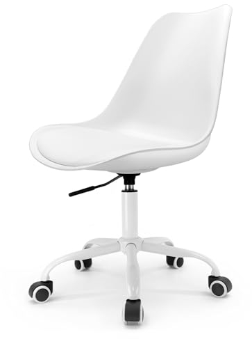 Waytex Chaise de Bureau Scandinave à roulettes Hauteur Réglable Blanc…