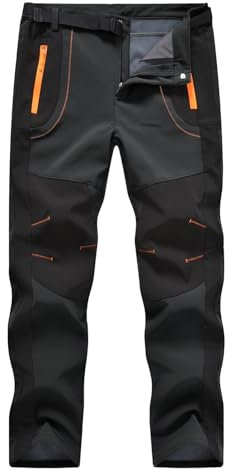 donhobo Herren Gefüttert Winterhose Wasserdicht Winddicht Warm Verdickte Softshellhose Outdoorhose Funktionshose Trekkinghose Wanderhose (Dunkelgrau, XXL)