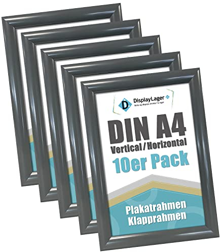 DisplayLager 10'er Sparpack Anthrazitgrau DIN A4 Klapprahmen mit 25mm Aluminium Profil, Entspiegelter Schutzscheibe, Befestigungsmaterial…