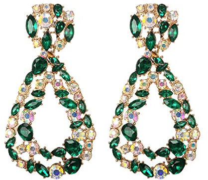 EVER FAITH Geometrisch Oval Erhöhte Ohrringe, Vintage Statement Tropfen baumeln Ohrringe für Damen Mädchen Grün