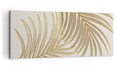 Quadri Moderni Soggiorno D'oro foglie palme Quadro su Tela 120x50cm Stampe da Parete Camera da Letto Cucina 1 pezzo Wall Art Canvas Grandi Decorazione Murale Grafica Immagini AB120x50-4738