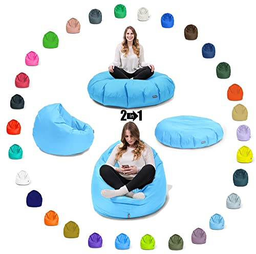 BuBiBag Sitzsack für Kinder und Jugendliche - geeignet als Bodenkissen, Sitzkissen oder als Gaming Sitzsack, geliefert mit Füllung (70 cm Durchmesser, Hellblau)