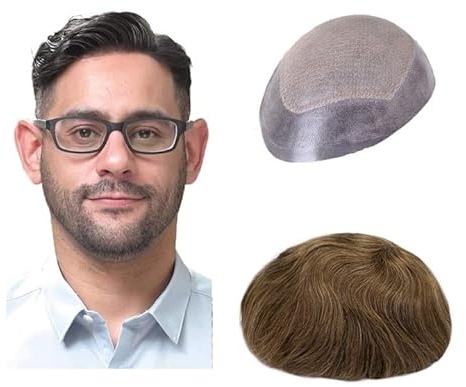 Lordhair Knotenlos Toupet für Männer, Haut Eben Injiziert Mensch Haar System, Basisgröße 8x10 Zoll Leichte Mittlere Dichte Herren Haarteil