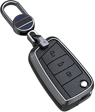 ontto Porte-clés en alliage de zinc pour VW Golf 7 MK7 Polo T-ROC Tiguan Skoda Superb Octavia Seat Leon Ibiza Étui à rabat en cuir noir