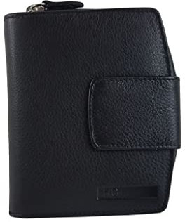 HGL Damen Geldbörse schwarz Leder Reißverschluss Börse Bildfach mittelgroß 19790