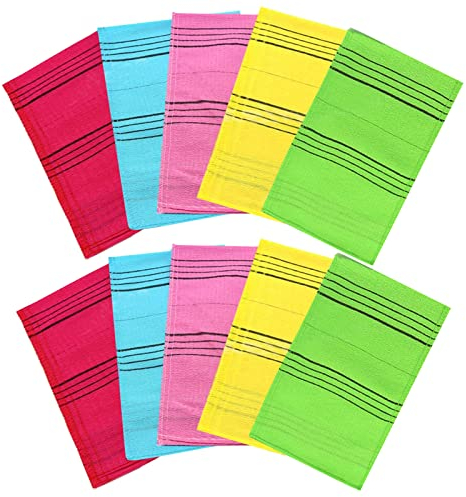 NOPIGO Premium große Größe 5 Farben, 10 Stück, koreanischer Peeling-Körperschrubber für Dusche, asiatisches Peeling-Badetuch für abgestorbene Haut, Badeschwamm.