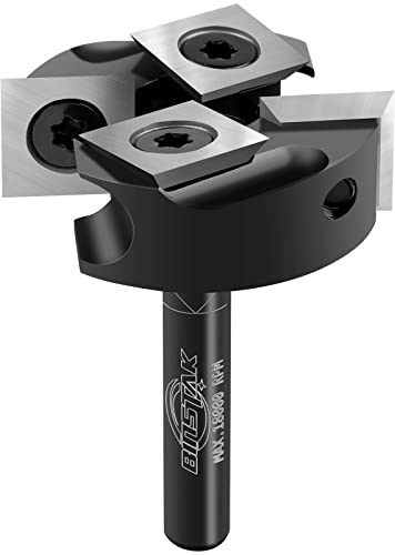 BINSTAK CNC Spoilboard Surfacing Router Bit 1/4 Shank, Slab Flattening Router Bit with 1-3/8”Cutting Diameter, 2+2 Flutes Insert Carbide Wood Planer Router Bits, Planing Bit for Woodworking