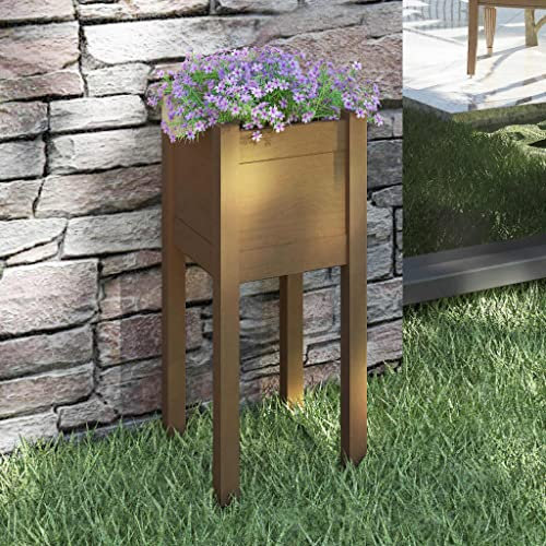 WIFESE Macetero marrón miel 31 x 31 x 70 cm madera maciza de pino maceta grande grande exterior maceta alta maceta maceta alta maceta maceta alta maceta madera rectangular