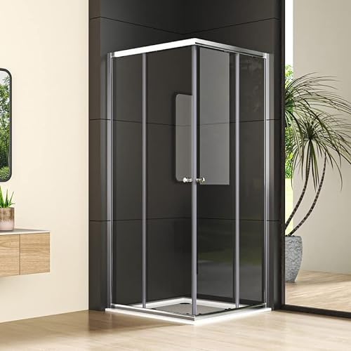 Eckeinstieg Duschkabine Doppel Schiebetür 90x90 cm Silber Schiebetüren Duschabtrennung 6mm ESG Glas, Dusche Chrom edelstahl eck Duschwand Sicherheitsglas, Duschtür Höhe 185cm