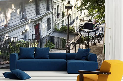 Vlies Fototapete TREPPE IN MONTMARTRE 375 x 250 cm (inkl. Kleister) - Vlies Tapete, Wandtapete, Wandbilder - Tapete für Wohnzimmer Schlafzimmer, Büro, Küche - Montagefertig