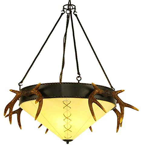 Rustic Faux Antler 3 Lights Foyer Pendant Light with Frosted Glass Bowl Shade American Country Antler Resin Glass Chandelier