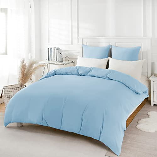 REDKEY Bettwäsche 260x220 3-teilig Hellblau - Mikrofaser Bettwäsche-Set mit Reißverschluss, 260 x 220 cm Bettbezug und 2 x 80 x 80 cm Kissenbezüge
