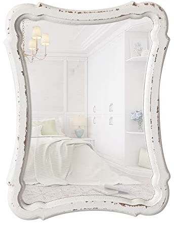 Sintosin Mirror Wall Dekorative Wandspiegel Klein 23 x 30 cm, Bauernhaus Spiegel Wand mit Holzrahmen, Vintage Spiegel Weiß für Wohnzimmer, Schlafzimmer, Badezimmer, Flur