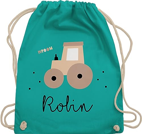 Turnbeutel Rucksack - Süßer Traktor Trecker Schlepper Bulldog - Unisize - Türkis - personalisierte geschenke kinder stoffbeutel für kindergarten traktoren stoffrucksack